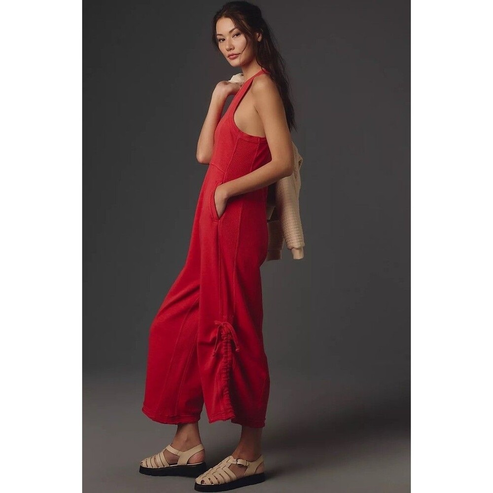 Anthropologie Daily Practice Seamed Wide-Leg Jumpsuit One-Piece Red Medium NEW - Picture 4 of 5